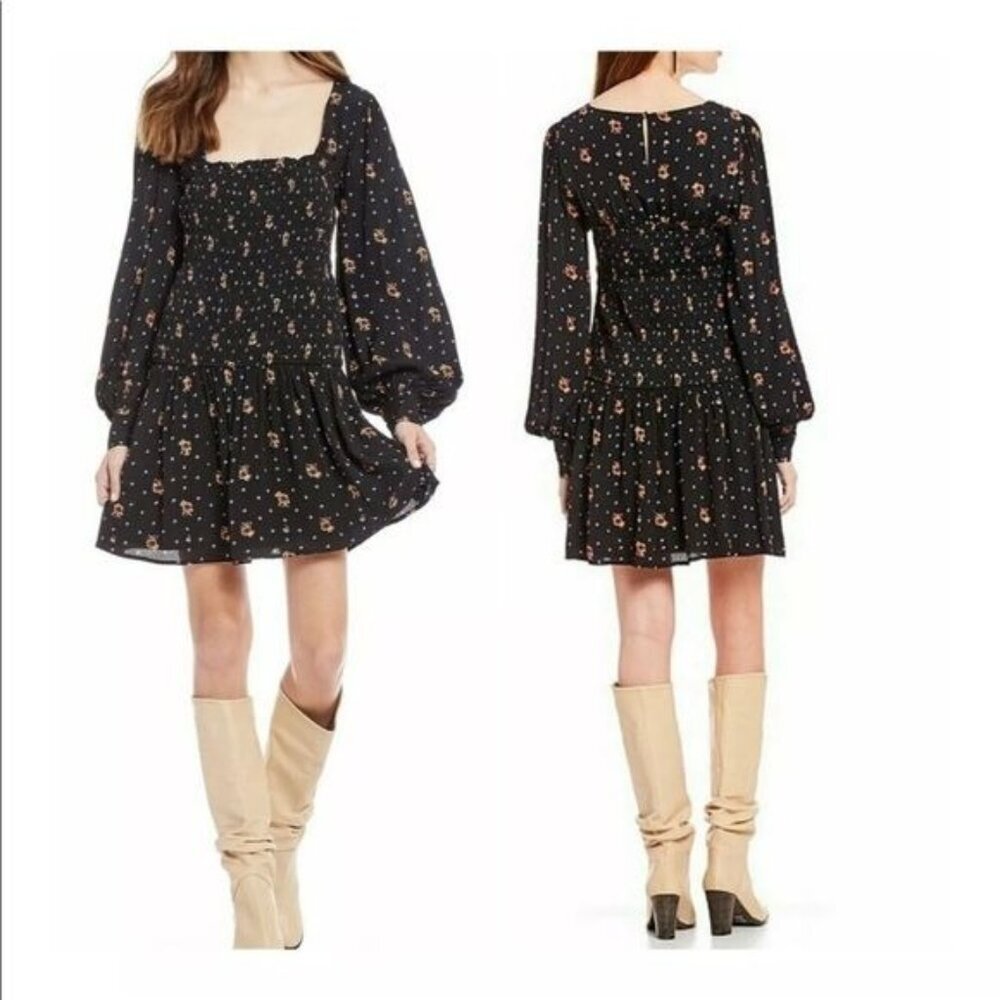 Free People Two Faces Dress Size XS Floral Boho Smocking Milkmaid Tiered NWT